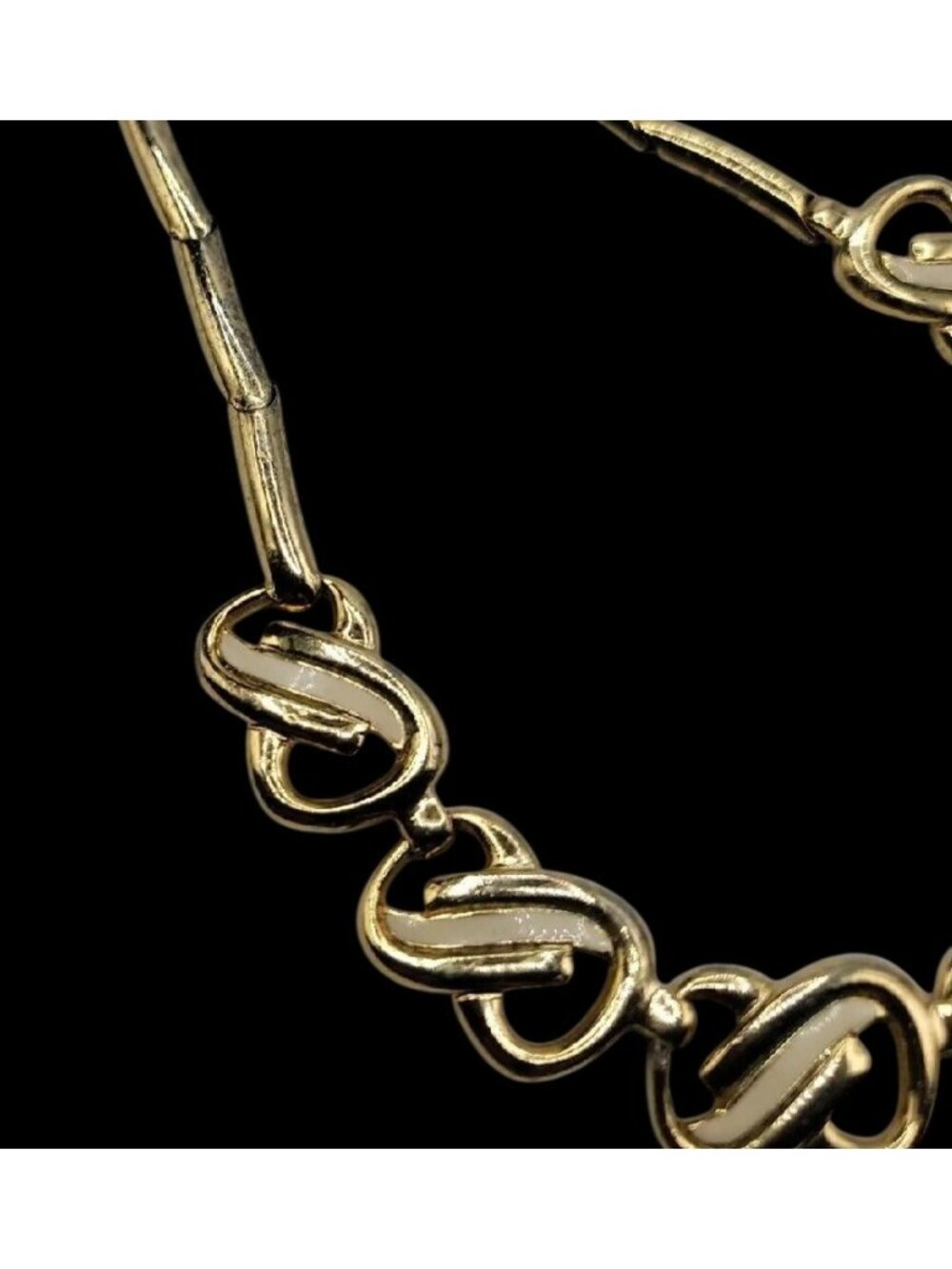Vtg HR Paris Helena Rubinstein Gold Tone Enamel Interlocking Choker Necklace 16" - Picture 10 of 16
